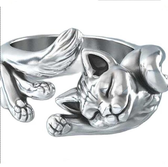 Vintage Cat Rings Women Jewelry Birthday Gift Trendy Open Size 925 Sterling Silver Ring Girl Party Accessores GC892
