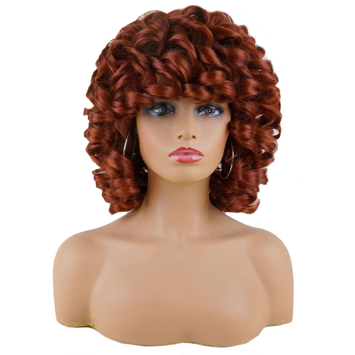 Beautiful Short Curly Synthteic Hair Wigs with Bangs for Black Women Afro Curly wig Brown Ombre Color Wave wig