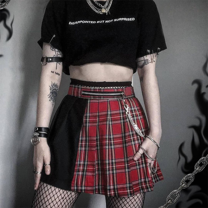 Y2K Harajuku Plaid Pleated Mini Skirts Punk Aesthetic Sexy Black High-waisted Tennis Skirt for Women Gothic Kawaii Fairy Grunge 220322