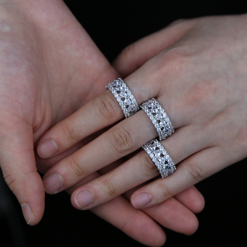 Round Heart Iced Out Cubic Zirconia Ring for Women in Sier