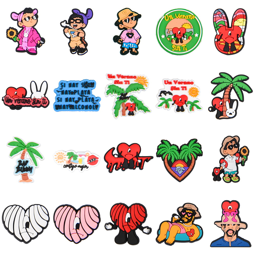 Popular Bad Bunny Croc Shoe Charm Glow in Dark Soft PVC Shoe Buckle Decorations Charms for kids Designer 
Popular Bad Bunny Croc Shoe Charm Glow in Dark Soft PVC Shoe Buckle Decorations Charms for kids Designer