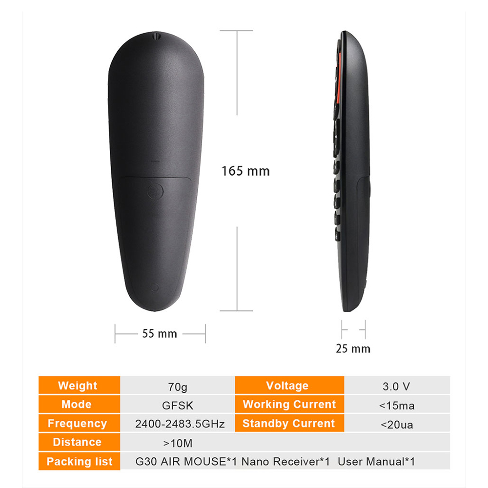 TV parts G30S Voice Control 2.4G Wireless Fly Air Mouse Keyboard For Gyroscope Motion Sensing Mini Remote For Android TV Box