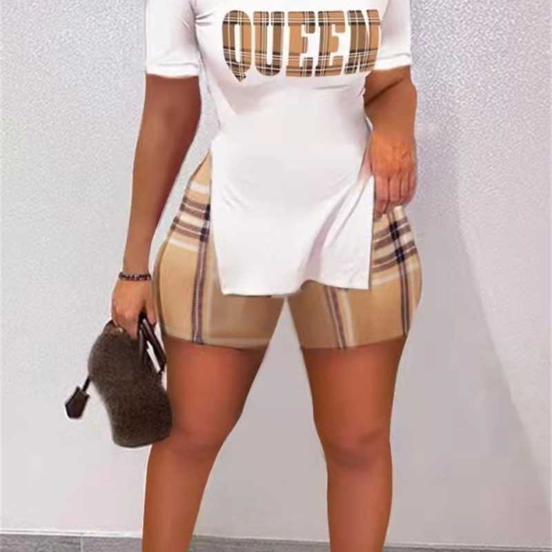 Two Piece Women Set Designer Tracksuits Letter Print Split Hem Short Sleeved Shorts Outfits Sweatsuit