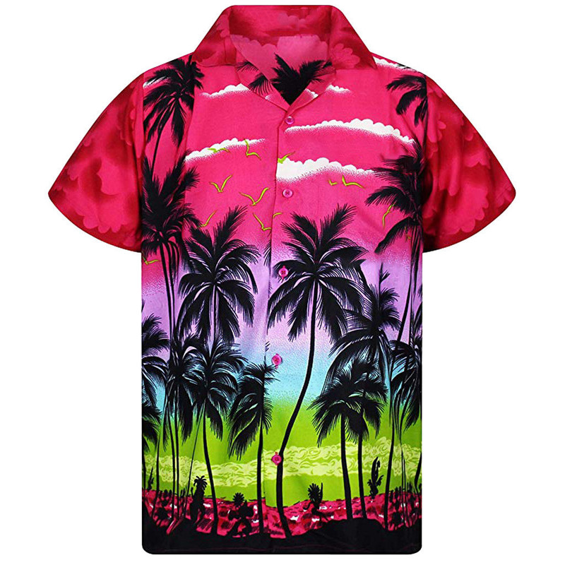 Short Sleeve Coconut Tree Printed Shirt Men Hawaiian Style Casual Loose Print for Summer Beach Tops 220322