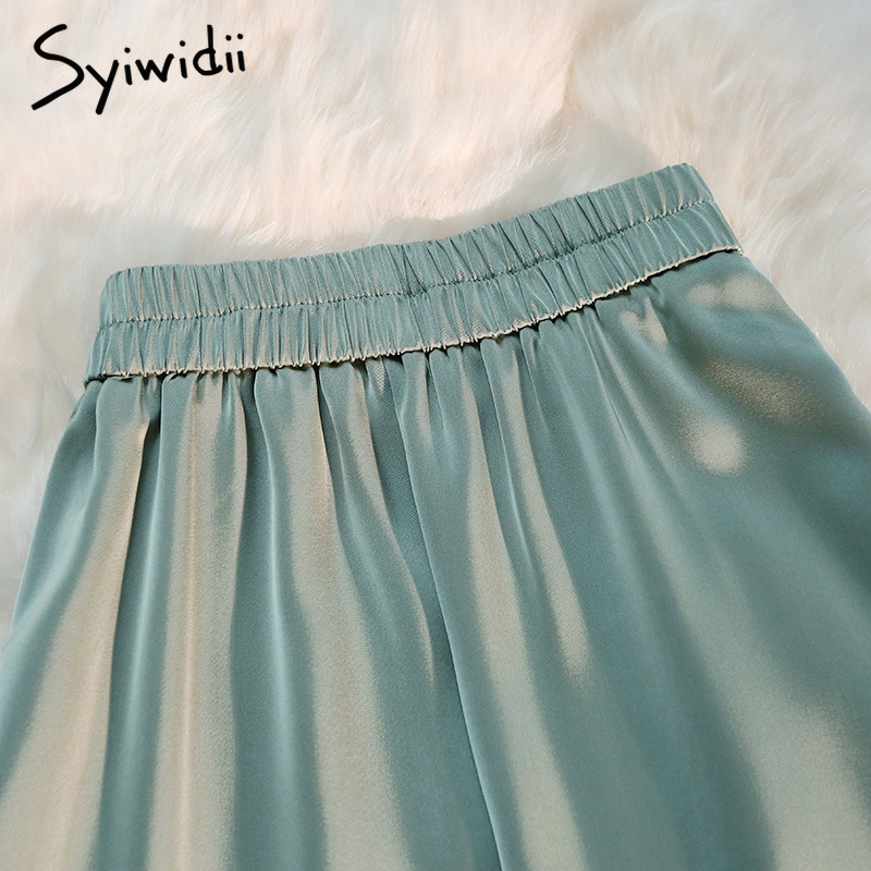 Syiwidii Silk Satin Long Skirts for Women 4 Seasons Elegant Female Midi A Line Side Zipper Back Elastic Band Fashion 220317