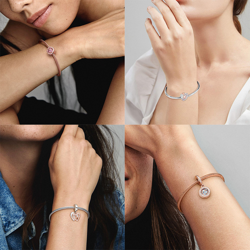 S925 Sterling Silver Pendant Charms for Original box Rose Gold Eros Cross Flamingo European Bead Charms Bracelet Necklace