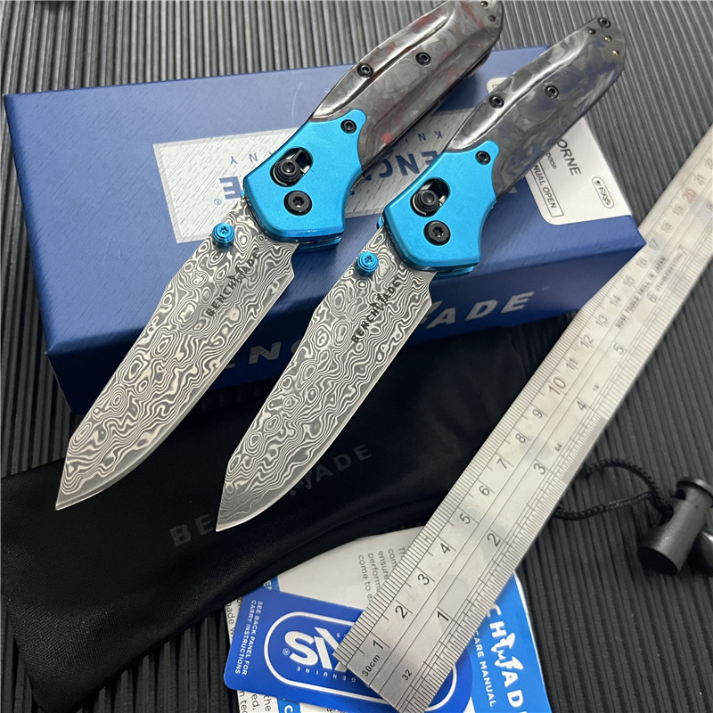 Benchmade BM945-221 Knives Gold Class Mini Osborne AXIS Folding Knife Vg10 Damascus Carbon Fiber Aluminium Outdoor 945 945BK 945-221 Camping Hunting Pocket EDC ToolS