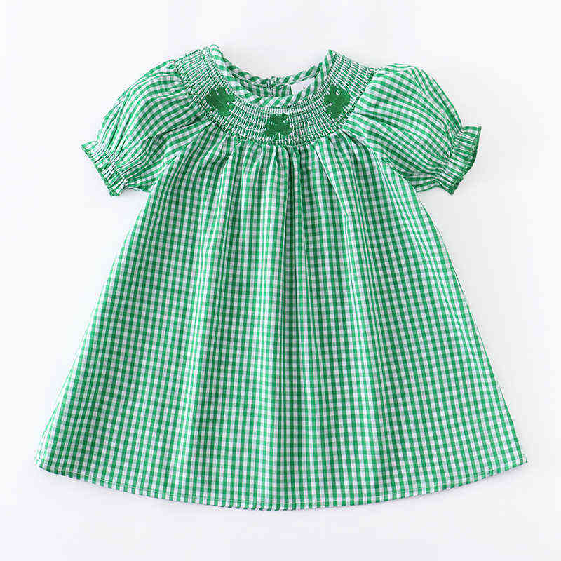Girlymax St. Patrick's Day Sibling Plaid Clover Baby Girls Dress Boys Shorts Set Top Ruffles Romper Smocked Woven Kids Clothing AA220326