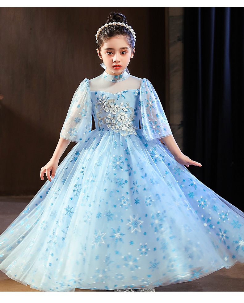 Vintage Lace Ball Gowns Pageant Dresses Off Shoulder 3/4 Long Sleeves Kids Flower Girl Dress Ruffle Sweep Train Sequined Prom Dreses 403