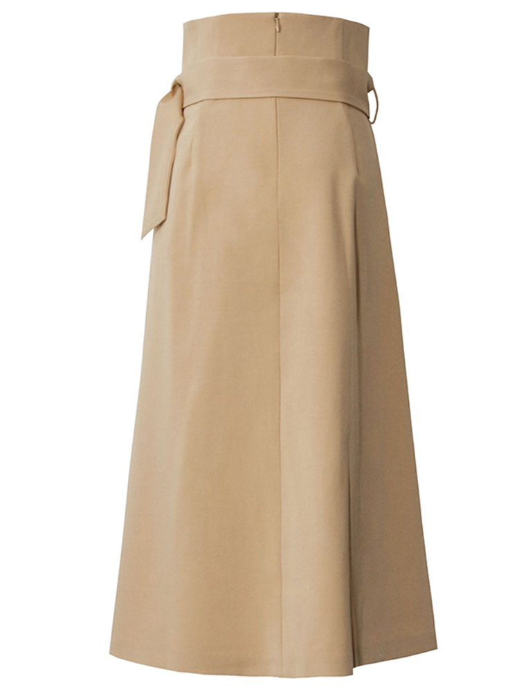 [EAM] High Waist Brown Bandage Asymmetrical Pleated Temperament Half-body Skirt Women Fashion Spring Autumn 1S4 220317