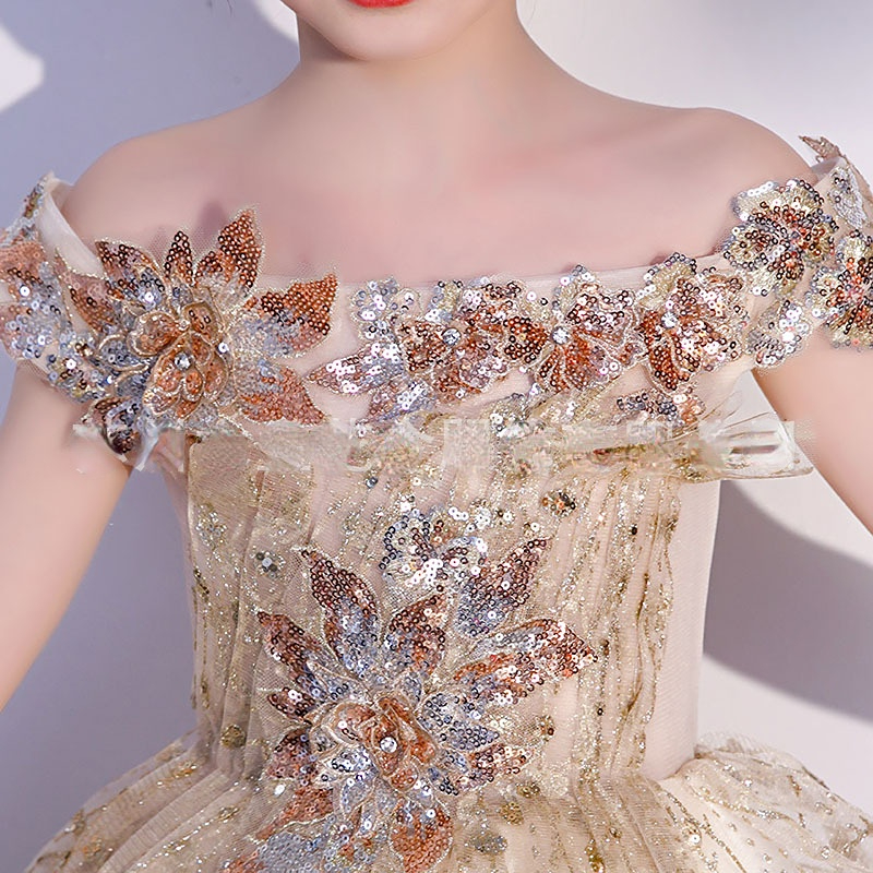 Pageant For Girls Off Shoulder Wer Girl Dresses White Ivory Champagne Kids Ball Gowns Wedding Dress Sash Beading Belt 403 6660311