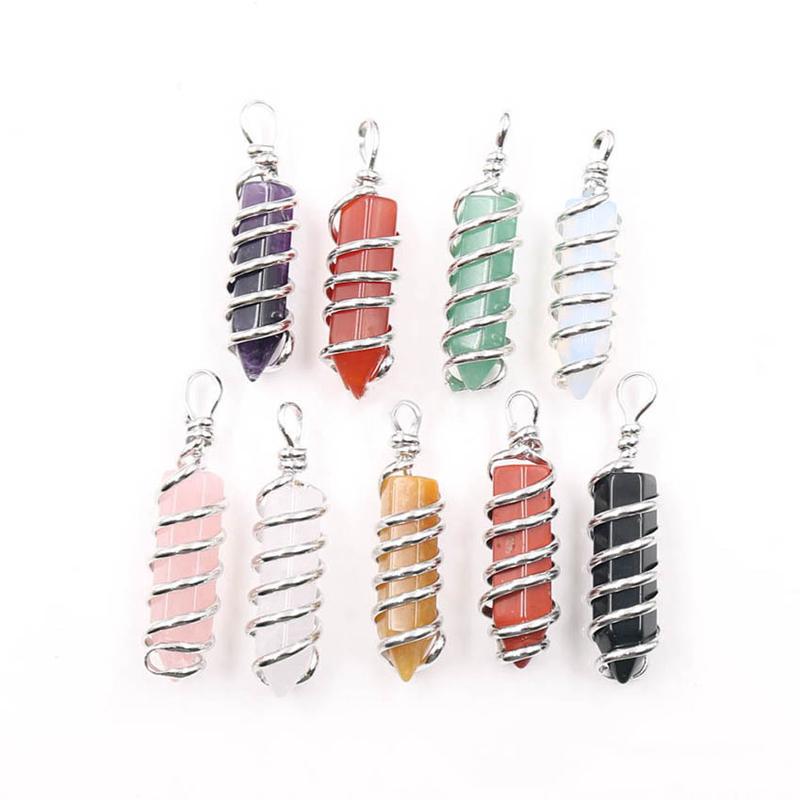 Pendant Necklaces Wire Wrap Natural Gem Stone Pendulum Silver Color Hexagonal Amethysts Obsidian Pink Quartz Purple Crystal Suspension
Pendant Necklaces Wire Wrap Natural Gem Stone Pendulum Silver Color Hexagonal Amethysts Obsidian Pink Quartz Purple Crystal Suspension