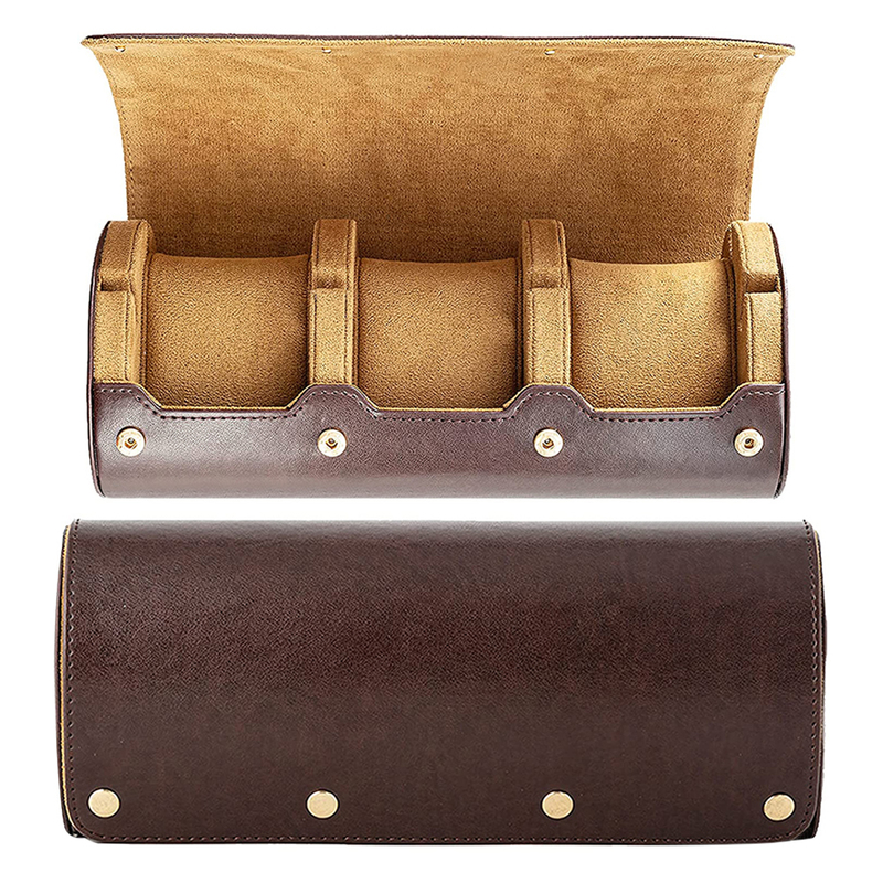 3 Slots Watch Roll Travel Case Chic Portable Vintage Leather Display Watch Storage Box Slid in Out Watch Holder Organizer Gift 220505