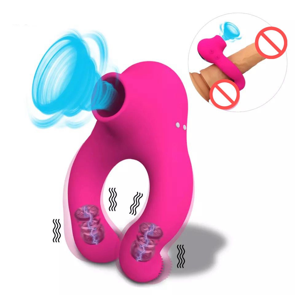 Cock Rings Vibrator Sucer Pénis Anneau Éjaculation Retard Couple Sex Toys pour Hommes Clito Stimulation Cockring