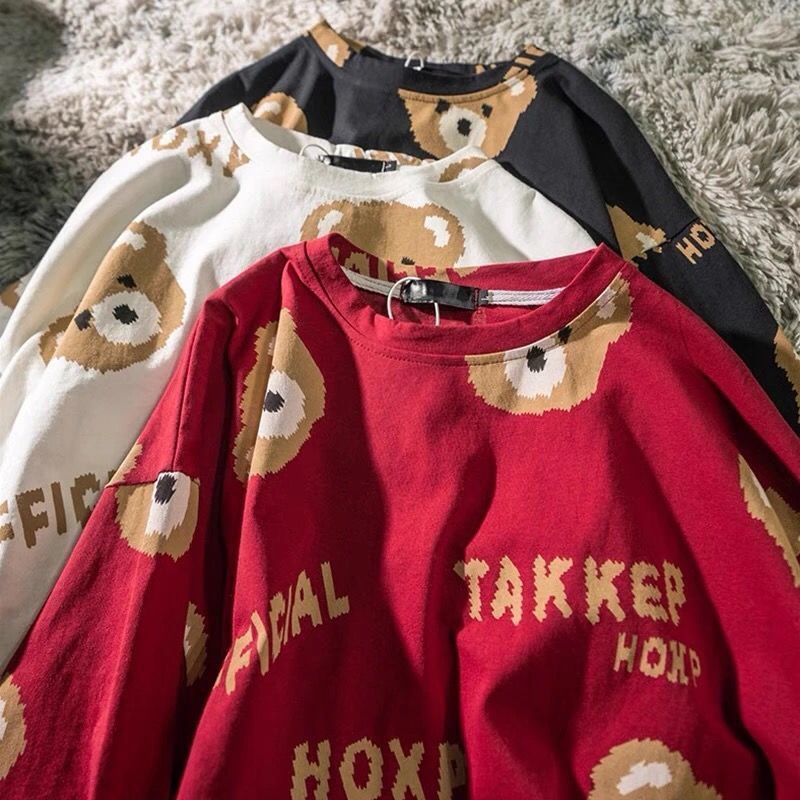 Summer Style National Full Print Cartoon Bear Kawaii ShortSleeved TShirt Female Retro Loose Harajuku Casual Oversize 220527