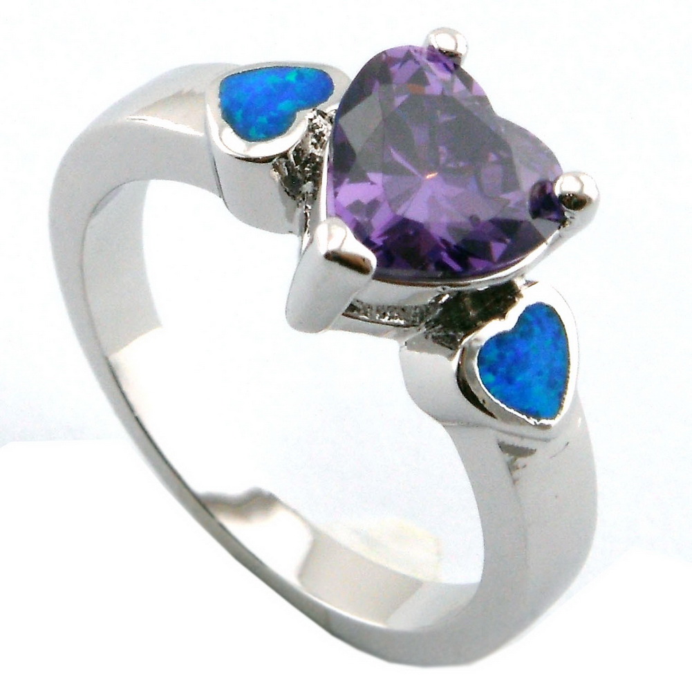 fashion blue opal ring; amethyst stone jewelry ring heart design