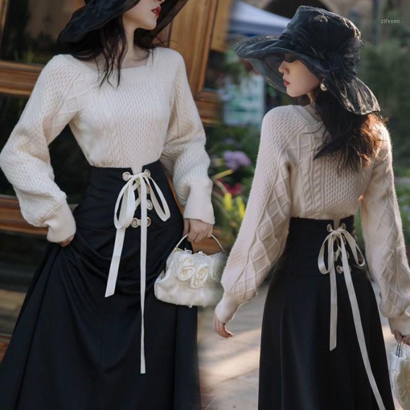 Casual Dresses Vintage Cottage Women White Long Sleeve Pullover Knitted Sweater&Black Bandage Maxi Skirt Suit Elegant Outfits Winter Set, Sweater n skirt 
Casual Dresses Vintage Cottage Women White Long Sleeve Pullover Knitted Sweater&Black Bandage Maxi Skirt Suit Elegant Outfits Winter Set, Sweater n skirt