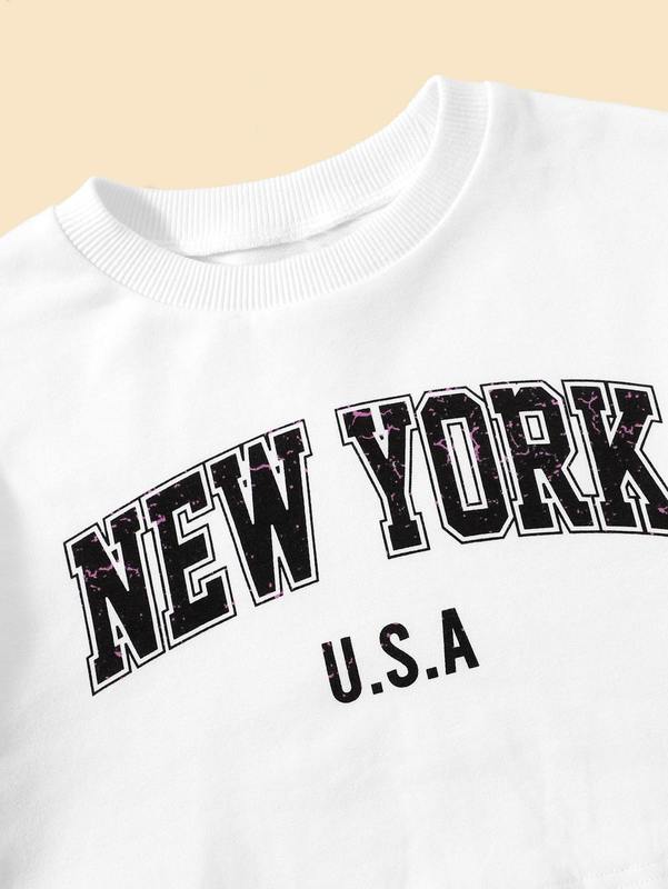 Girls Letter Graphic Tee & Contrast Binding Track Shorts SHE