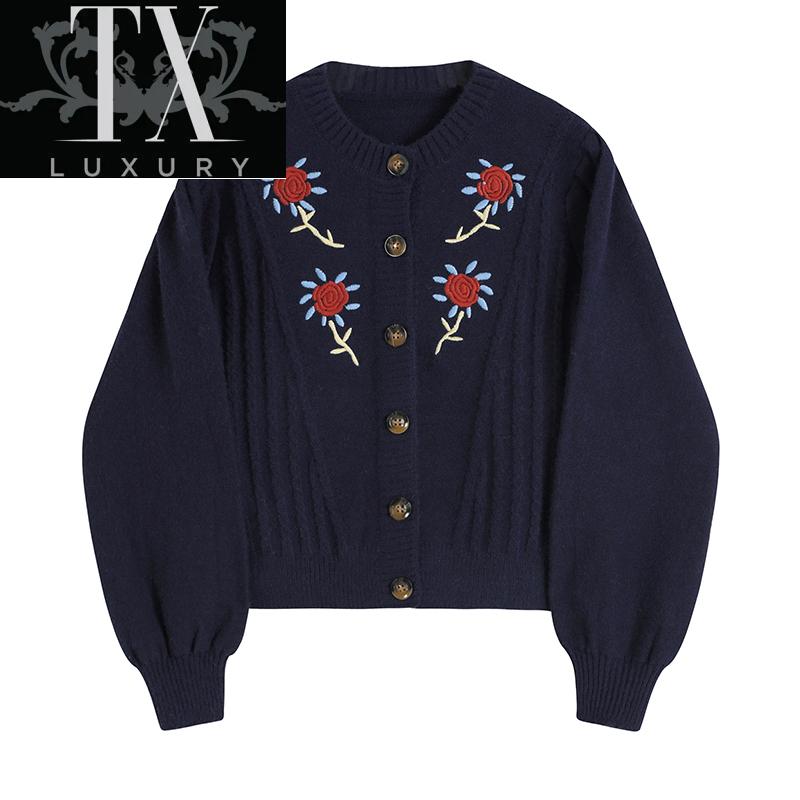 Women's Knits & Tees Autumn Korean Vintage Embroidery Flowers O-neck Long Sleeve Knitted Button Sweet Coat Sweaters Women Cardigan Casual To, Navy
Women's Knits & Tees Autumn Korean Vintage Embroidery Flowers O-neck Long Sleeve Knitted Button Sweet Coat Sweaters Women Cardigan Casual To, Navy