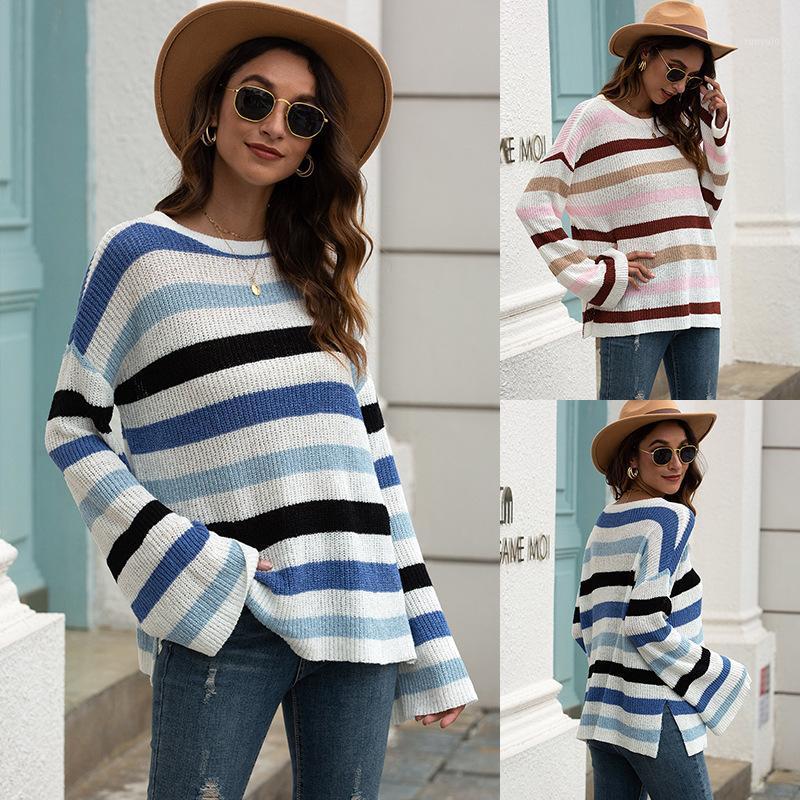 Autumn And Winter Products Sweater Women European American Women' Pullover Trumpet Sleeve Striped Sweaters, Blue
Autumn And Winter Products Sweater Women European American Women' Pullover Trumpet Sleeve Striped Sweaters, Blue