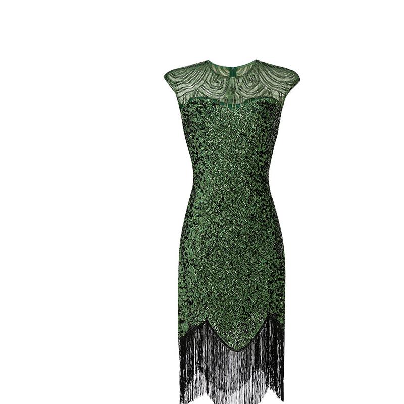 Xxxl Color Vintage 1920s Flapper Gatsby Dress O-neck Cap Sleeve Sequin Fringe Party Midi Vestidos Verano