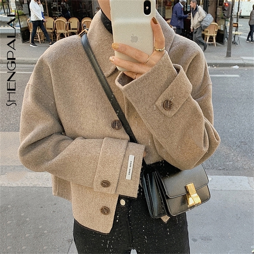 SHENGPALAE Fashion Autumn Lapel Single Breasted Solid Coat Women Short Loose Casual Streetwear Manteau Femme FV484 201222