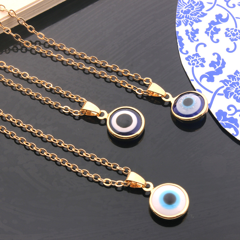 Fashion Turkish Ethnic Style Gold Plated Round Pendant Women Girls Blue Evil Eyes Necklace Wish Jewelry For Gift Wholesale