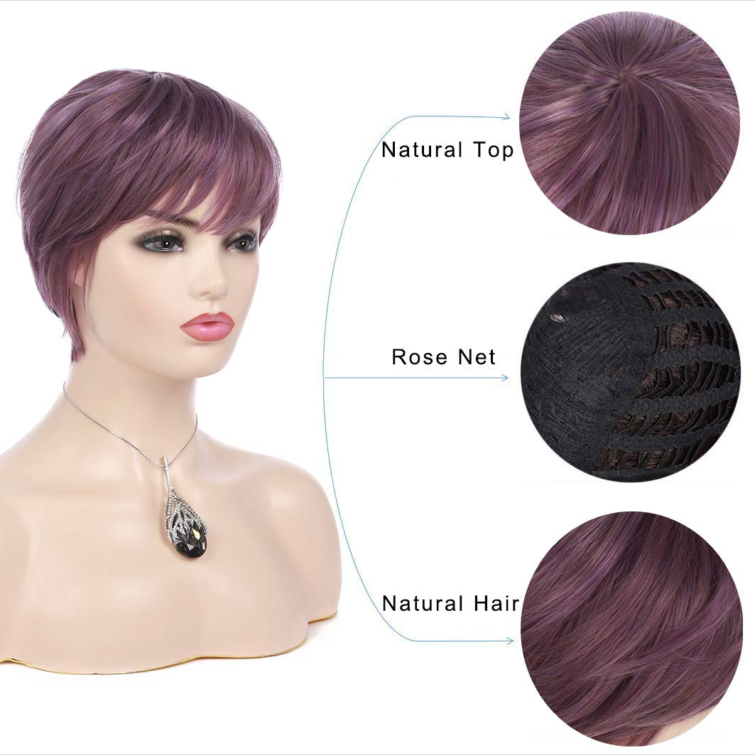 Short Purple Natural Layered Pixie Wig Synthetic Hair Replacement Wig for Daily Party Halloween Use