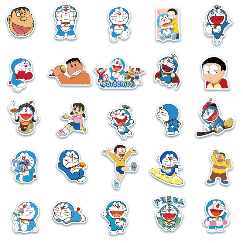 50Pcs/Lot Japanese Anime Stickers Doraemon Nobita Nobi Shizuka Cartoon Stickers Scrapbook Planner Laptop Luggage Phone Car Sticker