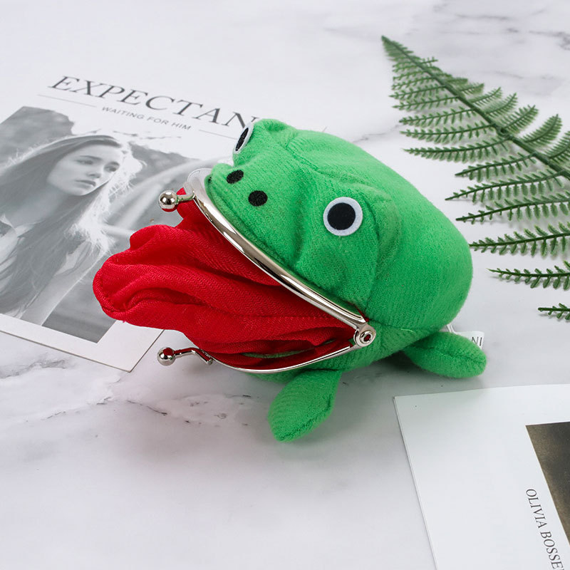 20Pcs/Lot Frog Wallet Coin Purse Keychain Anime Plush Cartoon Flannel Key Holder Cosplay Toy School Prize Wholesale 220411