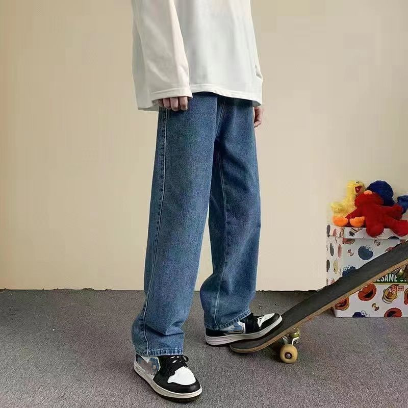 Jeans Pria Celana Longgar Kaki Lebar Lurus Musim Semi dan Musim Gugur Celana Panjang Kasual Pinggang Elastis Bawahan Ukuran Plus S3XL 220817