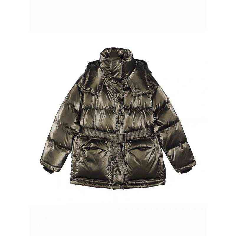 Qingwen Winter Women Thick Warm Metal Shiny Waist New White Duck Down Jacket Female 2022 Parka Hooded Waterproof Snow Runner L220725