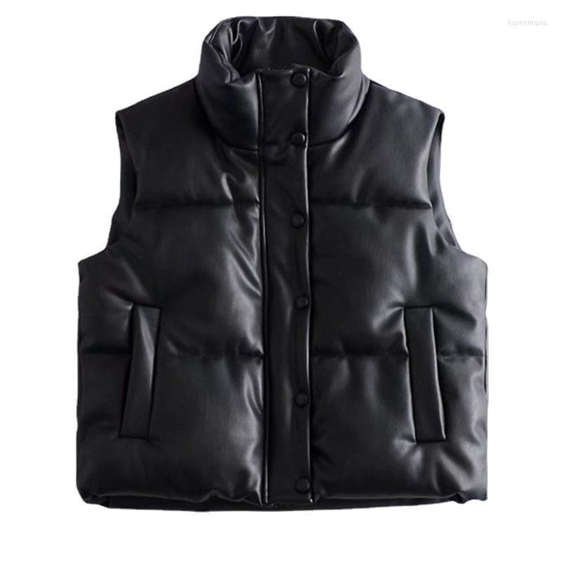 Women's Vests 2022 Women Black Warm Faux Leather Vest Coat Casual Zipper Sleeveless Jacket Female Short Cotton Outwear Kare22
Women's Vests 2022 Women Black Warm Faux Leather Vest Coat Casual Zipper Sleeveless Jacket Female Short Cotton Outwear Kare22
