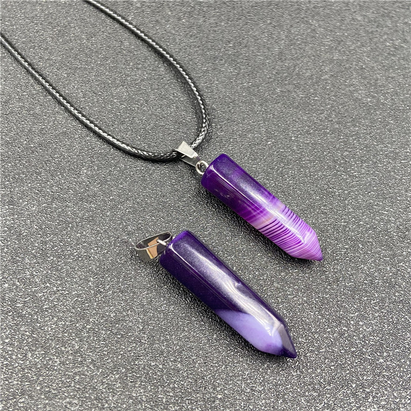 Stripe Agate Necklaces Chakra Reiki Healing Hexagon Prism Crystal Pendant Pendulum Necklace for women jewelry