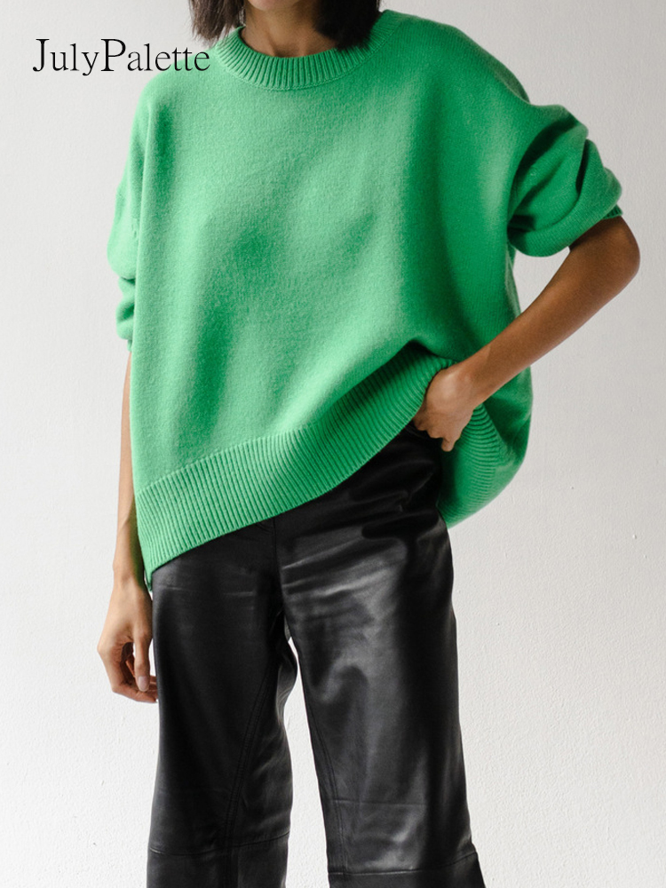 JulyPalette Autumn Winter Womens Kintted Sweaters Casual Basic Oneck Female Loose Warm Long Sleeve Knitwear Jumper 220817