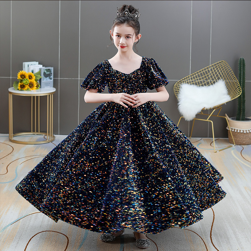 Sparkly Sequined 2022 Flower Girl Dresses Crew Ball Gown Vintage Child Pageant Dresses Beautiful for Weddings First Holy Communion Dresses