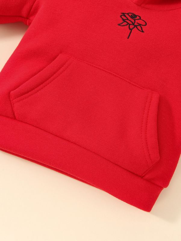 Baby Floral Embroidery Kangaroo Pocket Thermal Hoodie SHE