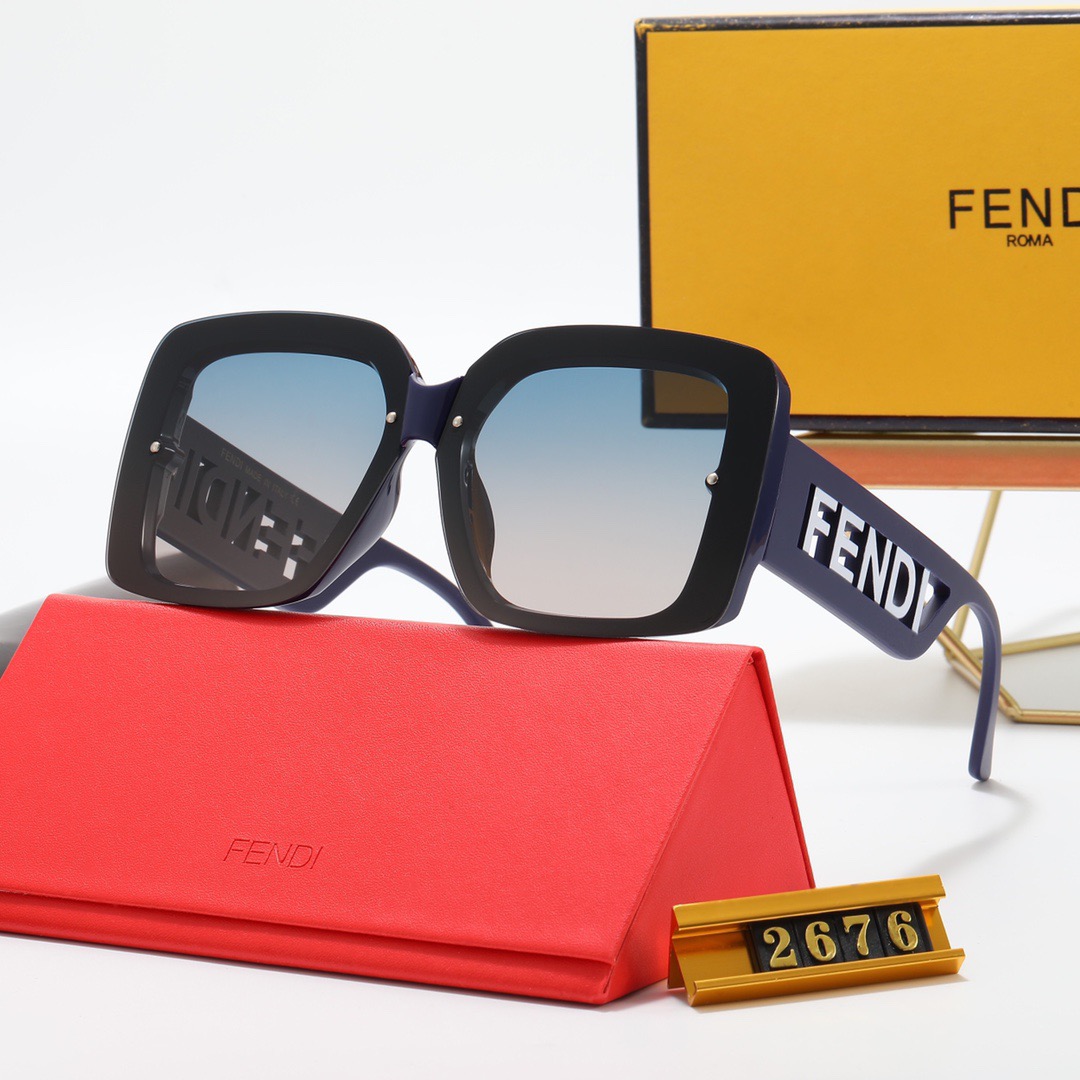 New Womens Fendi Sunglasses Solid Black Square Wide Legs Hollow Letter Design Shows Brand Charm Personality Sunshade Mirror Outdoor Beach UV400 M
