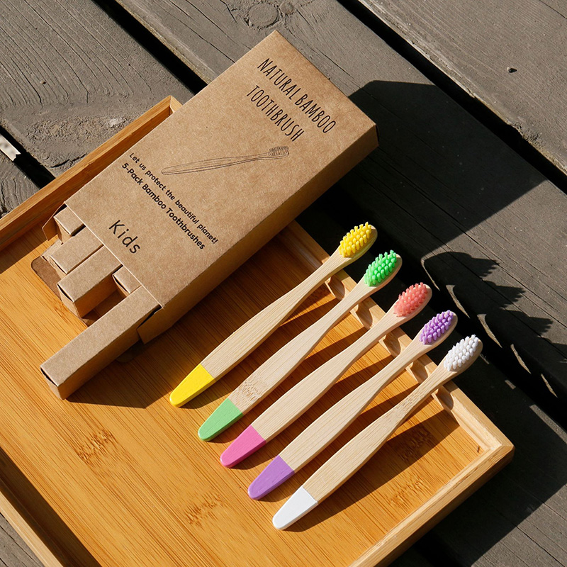 Eco-Friendly Natural Bamboo Flat Handle Kids Toothbrush Healthy Children Toothbrushes Nylon Soft Hair Travel Oral Hygiene Care Cepillo De Dientes Para