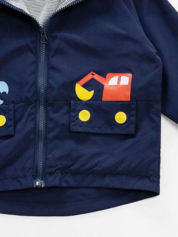 Toddler Boys Cartoon Graphic Flap Detail Hooded Jacket SHE