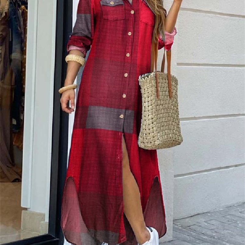Long Sleeve Dress Checked Plaid Robe Maxi Beach Summer Elegant Women Button Shirt Split Print Lapel Party 220728, D cotton red
Long Sleeve Dress Checked Plaid Robe Maxi Beach Summer Elegant Women Button Shirt Split Print Lapel Party 220728, D cotton red