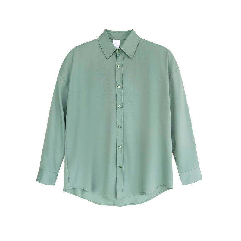 IEFB Lapel Men's Shirt Handsome Black Green Korean Fashion Chic Long Sleeve Loose Casual Single Breasted Tops 9Y8207 220322