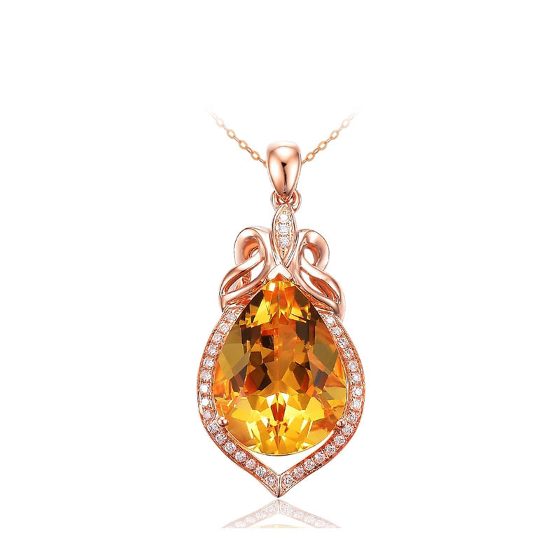 Citrine Pendant Drop Shape 18k Rose Gold Plated Yellow Diamond Pendant Colorful Jewelry Necklace