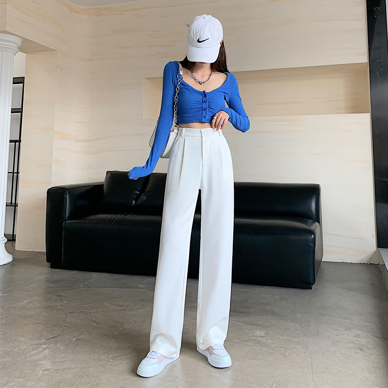 High Waist Drooping Suit Pants for Women Cool Boyfriend Autumn Casual Fashion Straight Wide Leg Trousers 16344 220325
