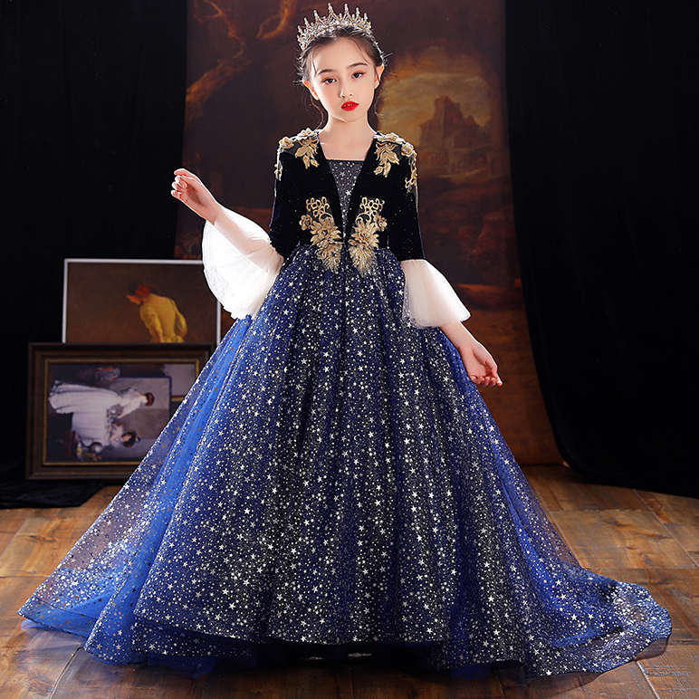 Red Blue Lace wer Girl Dresses Princess Jewel Neck Tulle Applique Puffy ral Formal Wears Little Kids Party Communion Pageant Gown 403