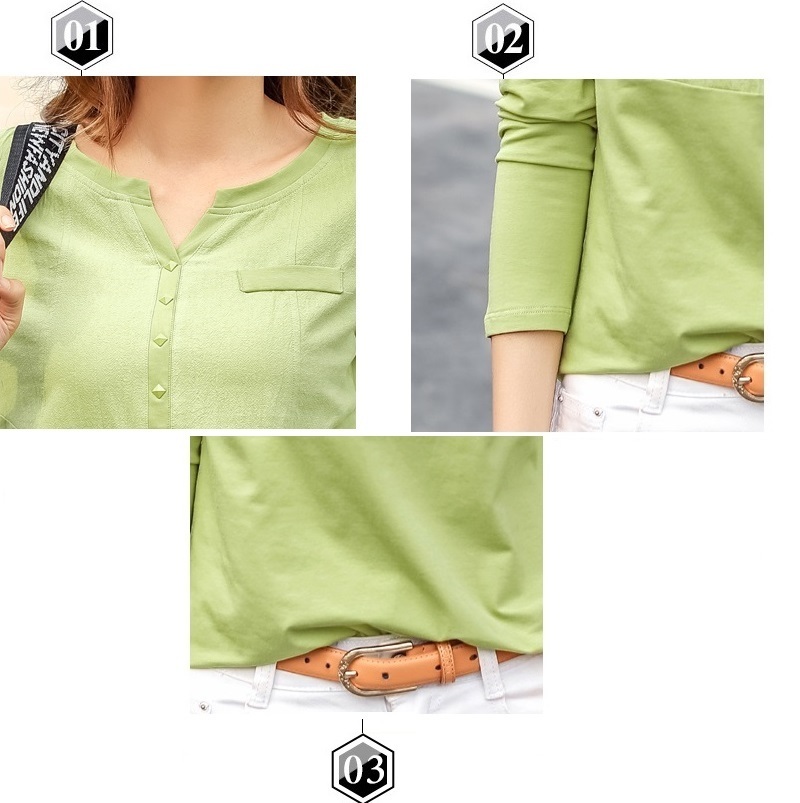 TuangBiang Spring Female Slub Cotton V-neck Long Sleeve T-Shirt Women Gem Buttons Navy Blue Tops Fashion Stitching T Shirt 220321