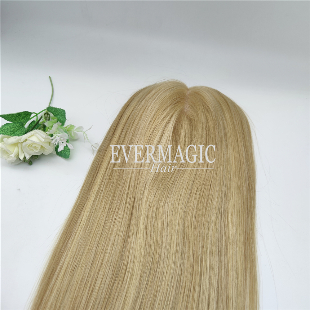 New Coming Stock Highlight Ash Blonde Virgin Human Hair Toppers Mono With Open Weft Base for Thinning Women