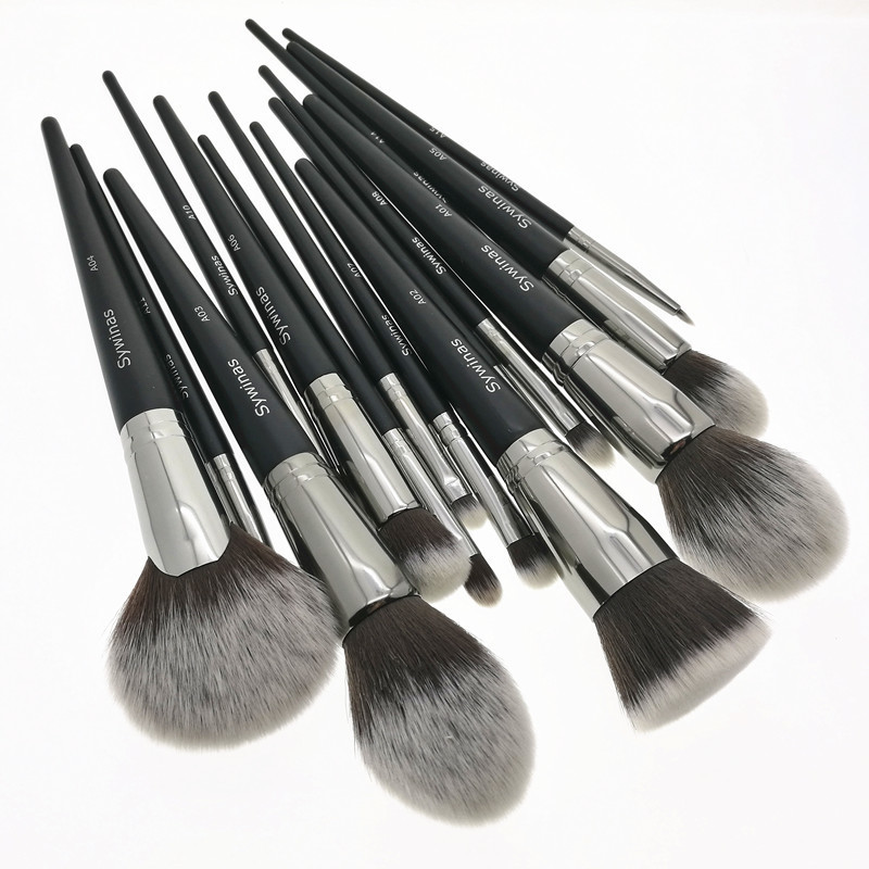 Sywinas Makeup Brush Set 15pcs High Quality Black Natural Synthetic Hair Nake Up Brush Tools Kit Professional Makeup Brushes 220616