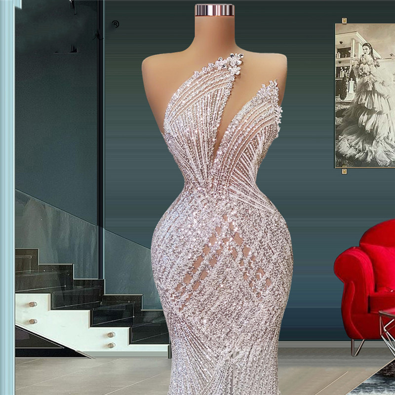 Exquisite Wedding Mermaid Dress With Detachable Train Beading Crystal Bridal Gown Sequined Dubai Dresses Vestido De Novia