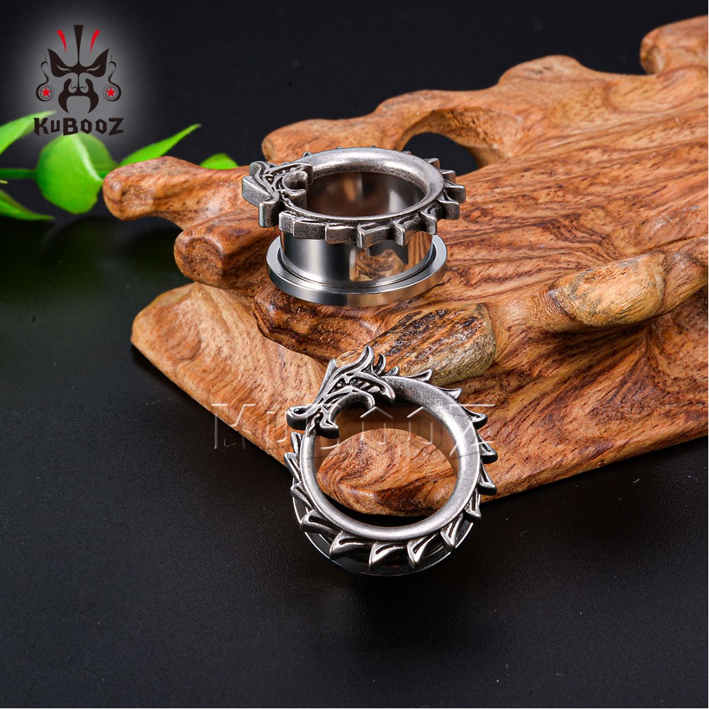 KUBOOZ Stainless Steel Dragon Eat Tail Ear Plugs Tunnels Earring Gauges Body Jewelry Piercing Stretchers Expanders Whole 825m